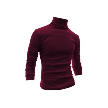INSPIRE CHIC Men's Sweaters Pullover Turtle Neck Long Sleeve Stretchy Slim Fit Tops 34 Burgundy