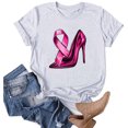 thumbnail image 2 of JIRNDf T-Shirt pour Femmes, Mode Estivale Tendance, Manches Courtes, Col Rond, Imprimé Cancer du Sein, Ample, Mignon, Graphique, Blanc G, 2 of 3