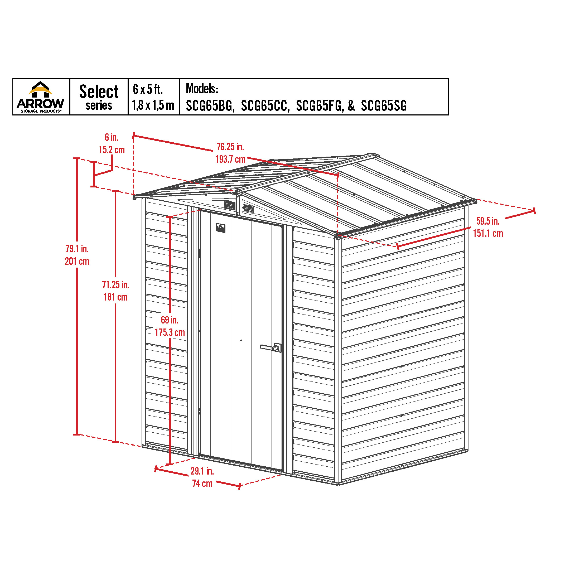 Arrow Select 6 x 5 x 7 ft Charcoal Steel Storage Shed