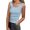 thumbnail image 2 of HOWPAY Camisoles pour Femmes Sans Manches Couleur Unie Basique Mignon T-Shirt Extensible Coupe Ajustée Confortable Col Rond Chandails Décontractés d'Été sous-Maillots Bleu Pâle m, 2 of 6