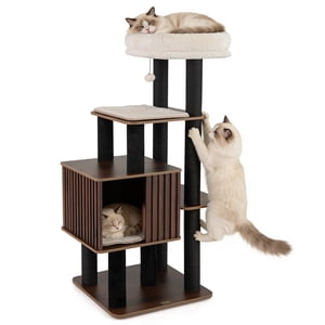Gymax 53 Arbre de chat 5'' Tall pour chat intérieur Tour de chat en bois Perche supérieure avec padding doux