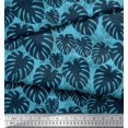 thumbnail image 2 of Soimoi Blue Modal Satin Fabric Monstera Leaves Print Sewing Fabric Yard 42 Inch Wide, 2 of 3