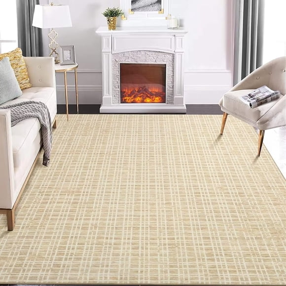GlowSol 9x12 Large Washable Rug Modern Plaid Rug Indoor Farmhouse Checkered Rug Non-Slip Non Shedding Floor Carpet Low Pile Non-Slip Rug, Yellow