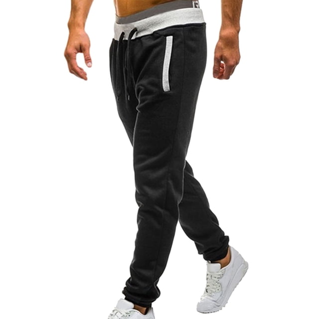 Kcodviy Mid Waisted Solid Pants Memory Casual Jogging Sports Elastic Long Stilt Pants with Pockets Men's Flat Front Pants