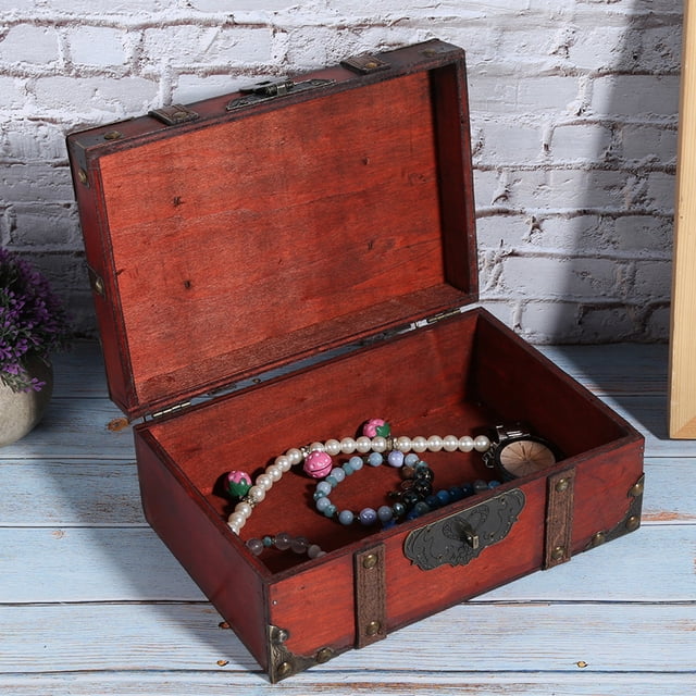 Large Capacity Vintage European Style Wooden Storage Box, Decorative Jewelry Chest with Lock Gray