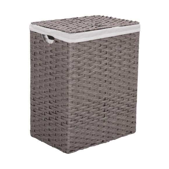 Seville Classics Premium Handwoven Portable Laundry Bin Basket with Carrying Handles, Household Storage for Clothes, Linens, Sheets, Gray, Rectangular Hamper