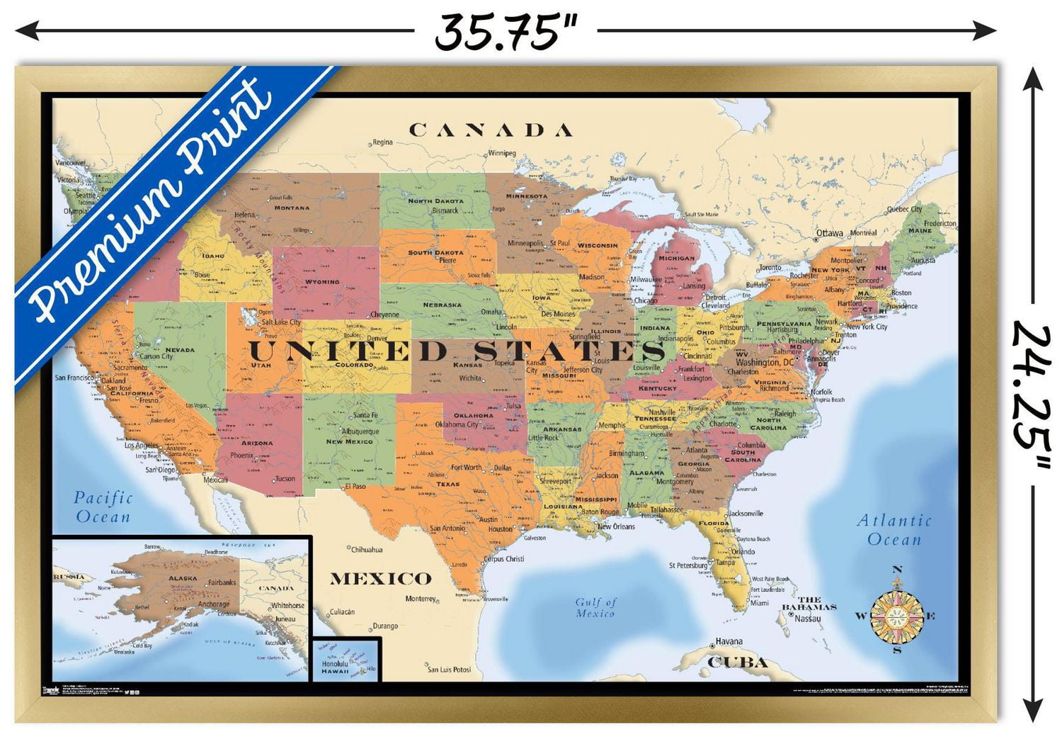 Map - USA Wall Poster, 22.375" x 34" Framed