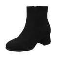 thumbnail image 4 of EGNMCR Ankle Boots for Women Women's Fall Winter Solid Color Flock Boots Chunky Heel Middle Heel Short Boots Pointed Toe Boots, 4 of 9