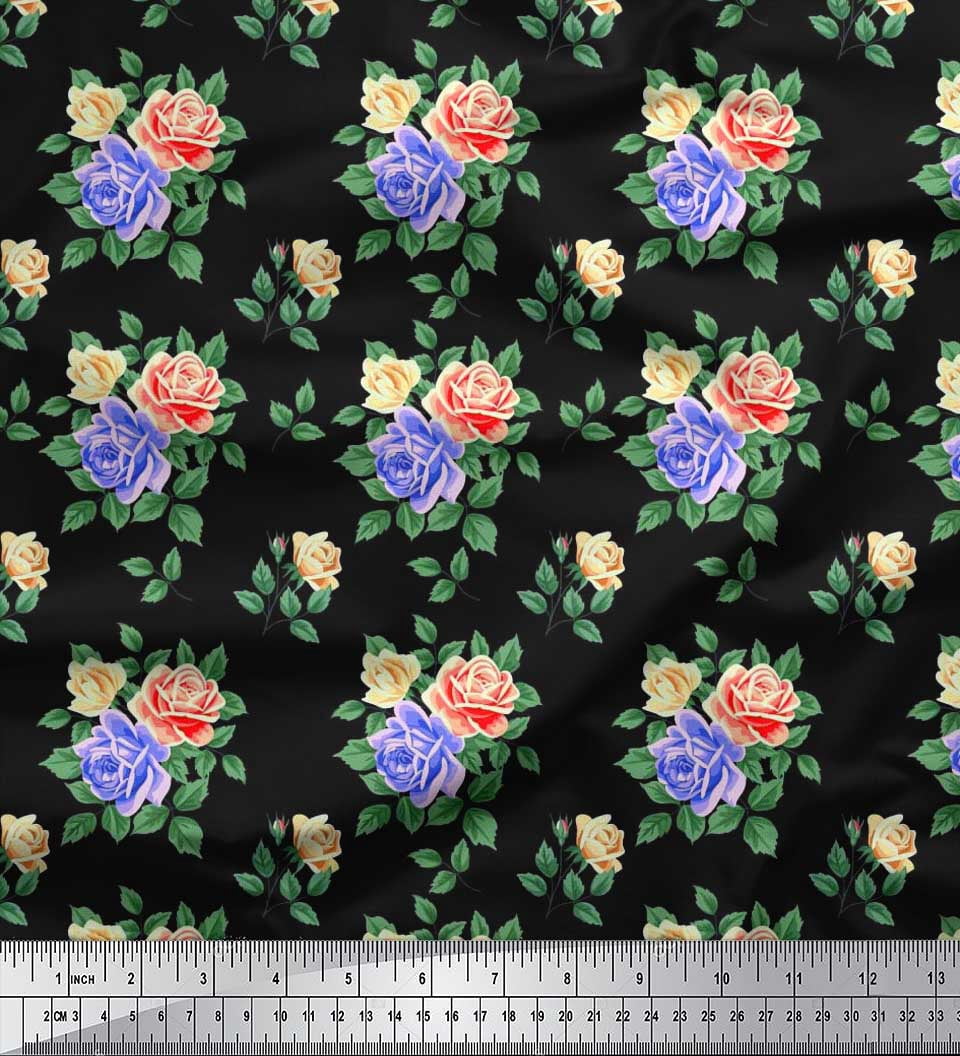 Soimoi Tissu en Voile de Coton Feuilles, & Imprimés Floraux Roses au Mètre 56 Pouces de Large