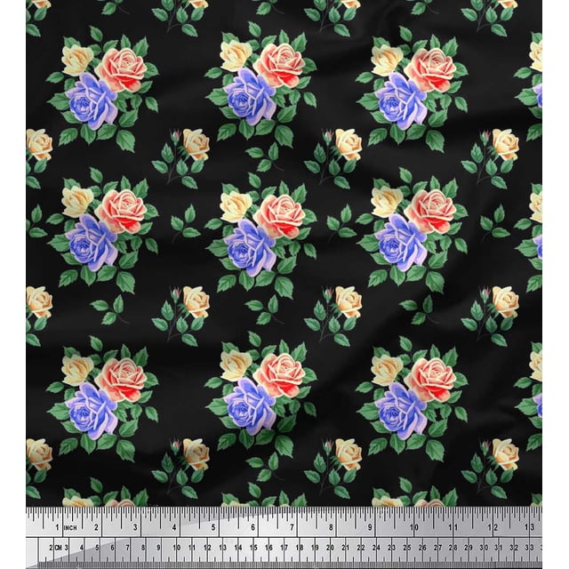 Soimoi Tissu en Viscose Chiffon Feuilles, & Imprimés Floraux Roses au Mètre 42 Pouces de Large