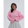 thumbnail image 4 of Women'S Crew Neck Sweaters Fall Outfits Trendy Long Sleeve Ribbed Knit Pullover Tops Pink M, 4 of 10