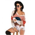 thumbnail image 3 of Women‘s Fashion Color Block Pullover Long Sleeve Hollow-out Distressed Tassels Sweater, 3 of 7