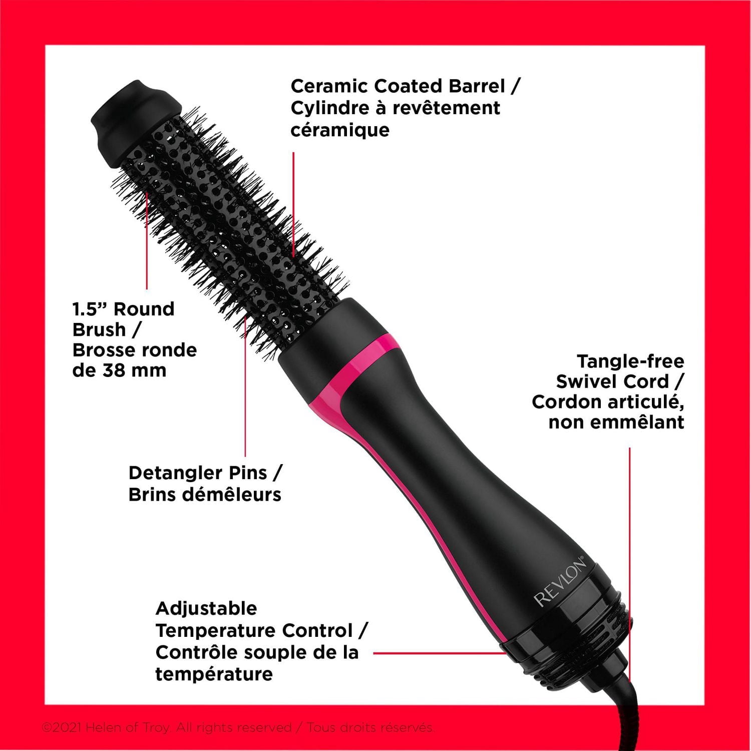 Revlon One-Step Brosse Chauffante à Air Chaud Ronde 1,5″ avec Booster de Racines en Céramique