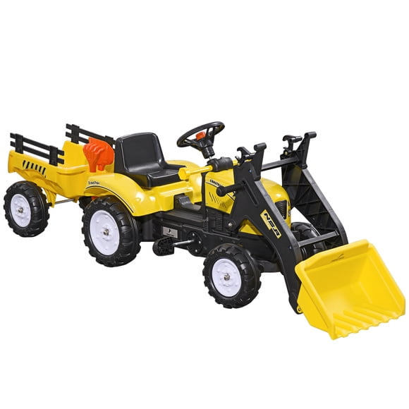 Aosom Front Loader Excavator Ride On Toy W/ 6 Wheels Controllable Bucket