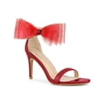 thumbnail image 1 of BLISSFUL STEP Sandales à Talons Hauts Stilettos pour Femmes à Bout Ouvert avec Bride à la Cheville et Nœud, Rouge, 9, 1 of 6