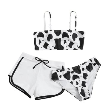 TopLLC Maillot de Bain 2 Pcs pour Fille Bikini à Bretelles Spaghetti Ensemble Sport Taille Haute Imprimé Vaches Tenue de Plage Nouvel Été Vêtements pour Bébé Fille