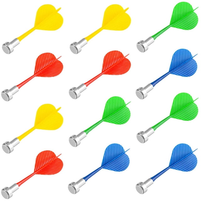 Magnetic Darts 12 Packs, Replacement Dart Game Safety Plastic Darts, Red Yellow Green and Blue