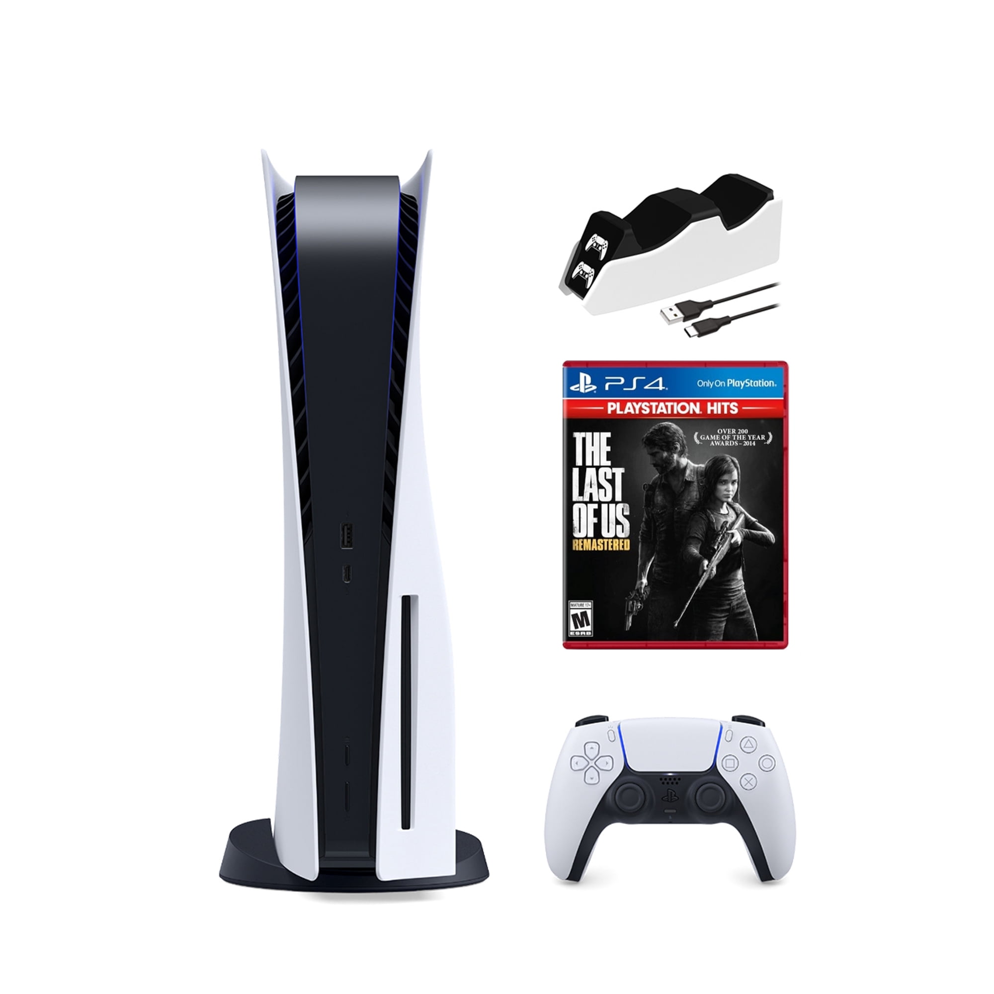2022 Nouvelle Console de Jeu PlayStation Version à Disque avec SSD Ultra Rapide, Manette Sans Fil, The Last of Us Remastered et Station de Recharge de Manette Mytrix