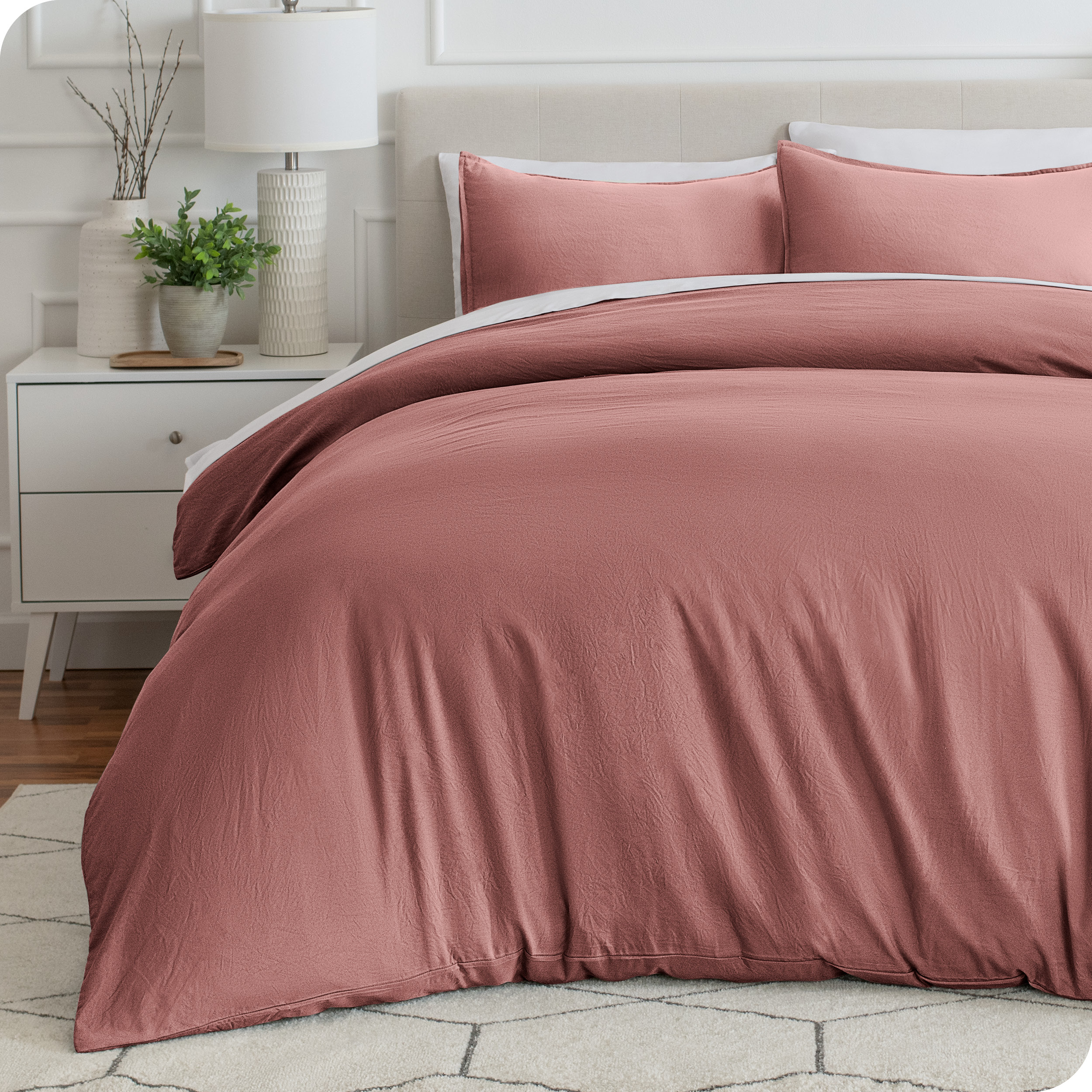 Bare Home Housse de Couette Sablée - Ultra Douce - Premium 1800 Collection - Ensemble 3 Pcs - Très Grand, Rose Poussiéreux