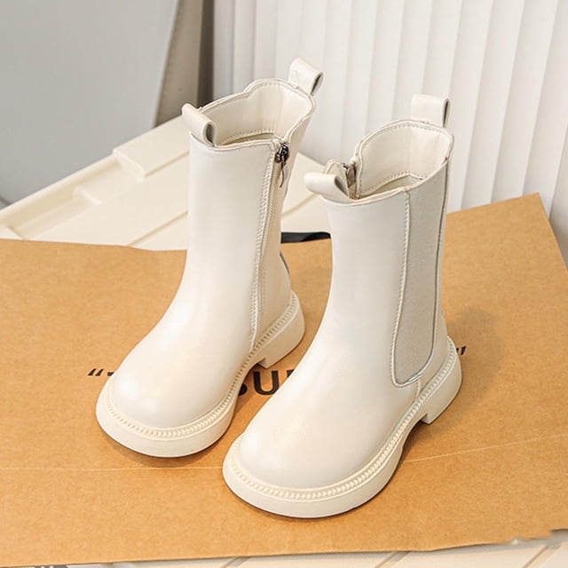 YUNAFFT Girls Mid-Calf Boots Solid Color Zipper Closure Martian Style Princess Long Design Casual Versatile
