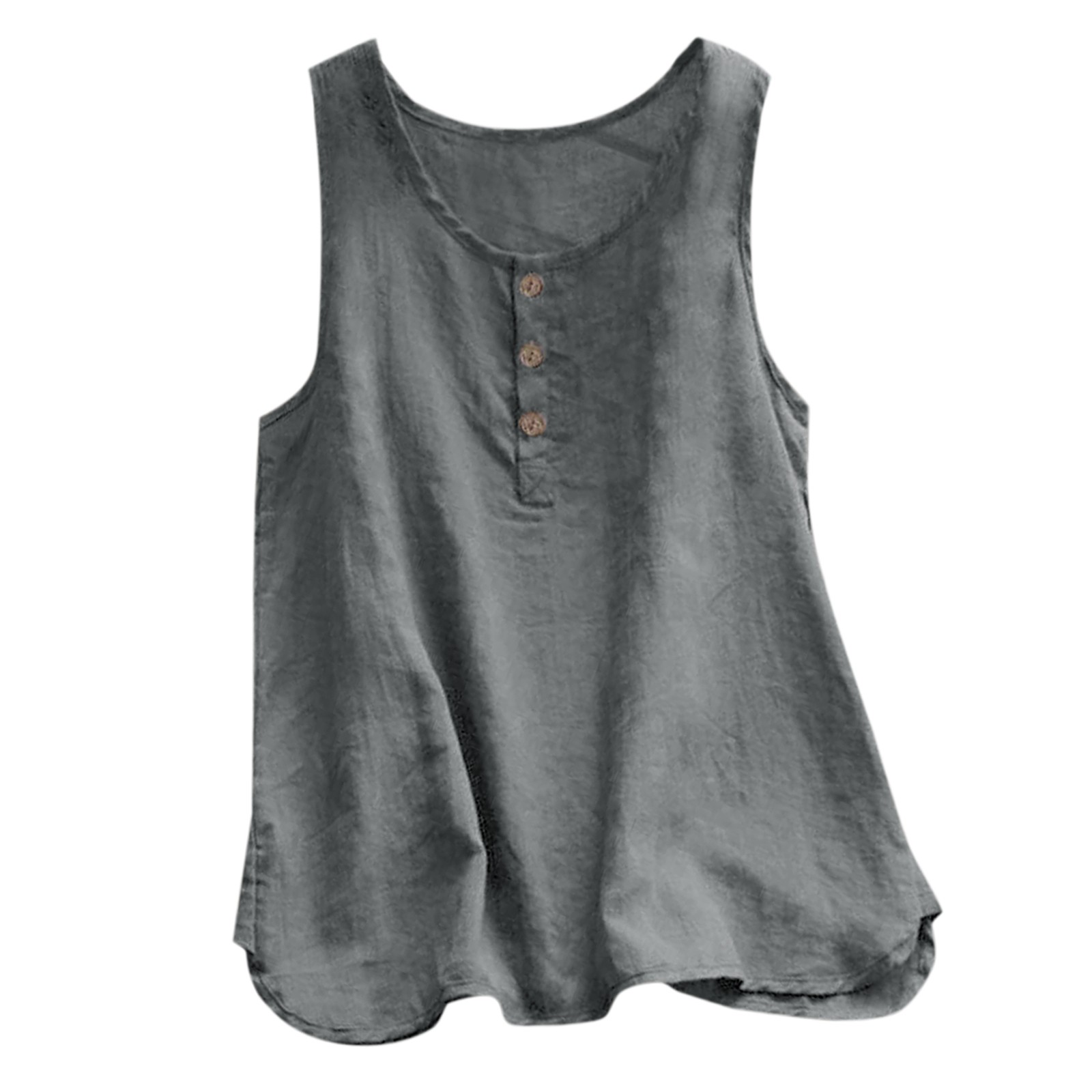 WEIYLL Womens T Shirts Crew Neck Sleeveless Button Up Grey Tees Sizes L