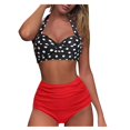 thumbnail image 1 of Maillot de Bain Vintage Deux Pièces Rétro Licol Froncé Taille Haute Ensemble Bikini, 1 of 4