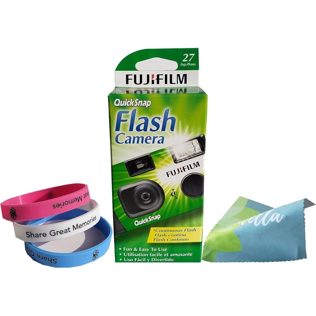 QuickSnap Flash 400 Disposable 35mm Camera Plus a Bonus Eco-Friendly Silicone Wrist Band and a Microfiber