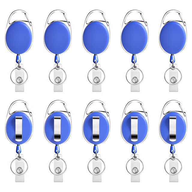 Muka Carabiner Badge Holder Reels With Back Splint and Key Ring-SolidBlue-100Pcs