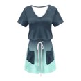 thumbnail image 4 of Birdeem Robes pour Femmes Mode Féminine Couleur Unie Manches Courtes Col en V Mi-Mollet Robe, 4 of 12