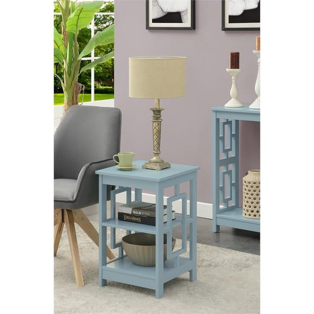 Convenience Concepts Town Square End Table with Shelves in Seafoam Blue Wood