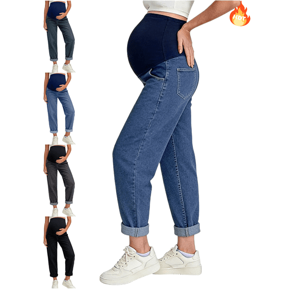 Mifsaly Maternity Jeans Women Over The Belly Pregnancy Denim Pants Women High Waisted Tummy Support Work Pant Stretchy Straight Leg Trousers