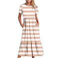 thumbnail image 1 of Qertyioot Femmes Été Casual Manches Courtes Robe Col Rond, Floconneux Étagé Maxi Robe de Plage avec des Poches de Couleur Robes d'Appariement, 1 of 4