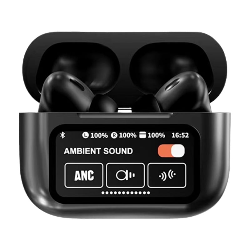 A9Pro Wireless Earbuds with Bluetooth 5.3, IPX4 Waterproof, LCD Touch Screen, ANC Noise Reduction, 13mm Copper Ring Speakers, 25mAh Earphone Battery & 300mAh Charging Case for 5-6H Playtime, Type-C