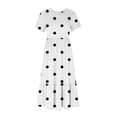 thumbnail image 3 of Tumotour Robe d'Été pour Femmes, Imprimée, Ample, Décontractée, à Manches Courtes, Col Ras du Cou, Ligne A, Évasée, Fluide, à Étages, Chemise, Maxi, Plage, Longue, 2025, Tenues Tendance avec Poches, 3 of 4
