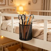 5.9x4.1x3.1in Metal Desk Organizer with Hook, Xinsrenus Letter Style Pen Holder Stationery Storage, Compact Desktop Caddy for Home School Office Supplies, Black
