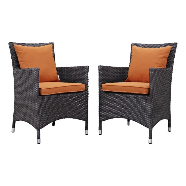 Modway Convene 2-Piece Aluminum Rattan Patio Dining Chairs in Espresso/Orange