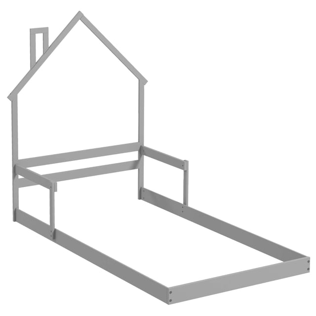 Costway Lit au Sol Format Simple pour Enfants avec Tête de Lit Cheminée et Main Courante Gris
