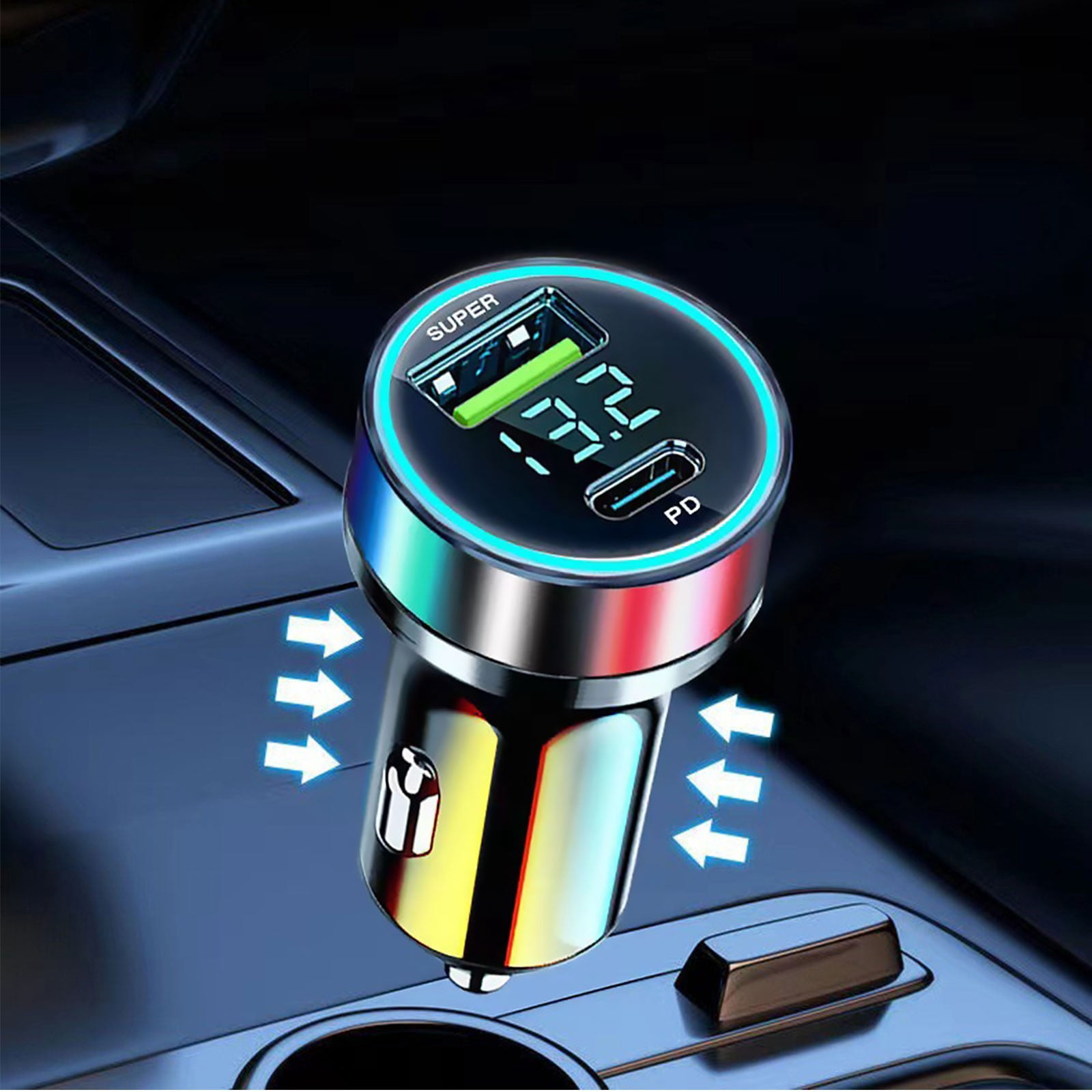 Cagogo Car Charger, 60W Fast Charging Car Charger with Digital Display for Android, QC3.0 PD Fast Charger with Intelligent Protection for Car Truck Vehicle, USB C Car Charger Adapter for Phone
