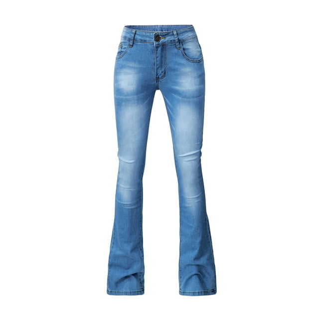 Jeans à Braguette Boutonnée pour Femmes Flare Jeans pour Femmes Jeans Coupe Bottillon à Pattes d'Éléphant Taille Haute Extensibles Coupe Ajustée Jeans à Pattes d'Éléphant S-20 Bleu Pâle TTG