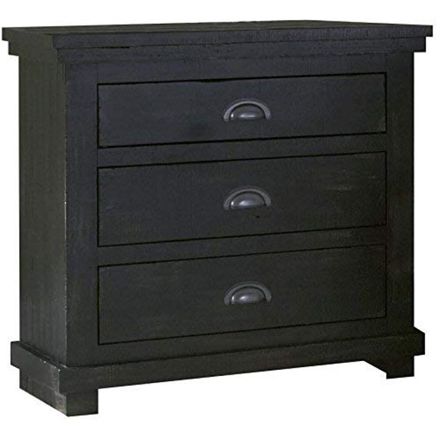Progressive Furniture Willow 3 Drawer Wood Nightstand in Distressed Black