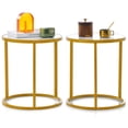 thumbnail image 1 of Gymax 2PCS Marble Top Round Side Table 19.5''x19.5'' End Table w/Golden Metal Frame Gold, 1 of 10