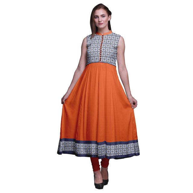 Bimba Kurtis Indiennes Ikat Bleu Indigo3 pour Femmes, Anarkali Prête à Porter Unie, Robe Imprimée Kurti Indienne Petite