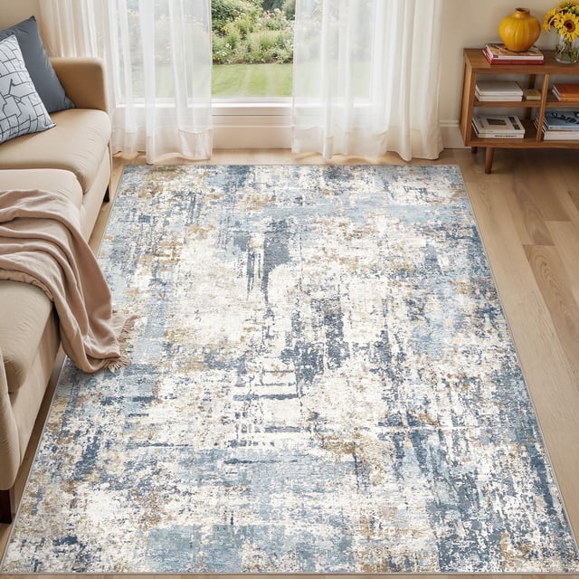 UERMEI 6'x9' Area Rugs for Living Room, Washable Non Slip Indoor Rug for Bedroom Home Decor Carpets, Modern Abstract Printed Carpet, Blue
