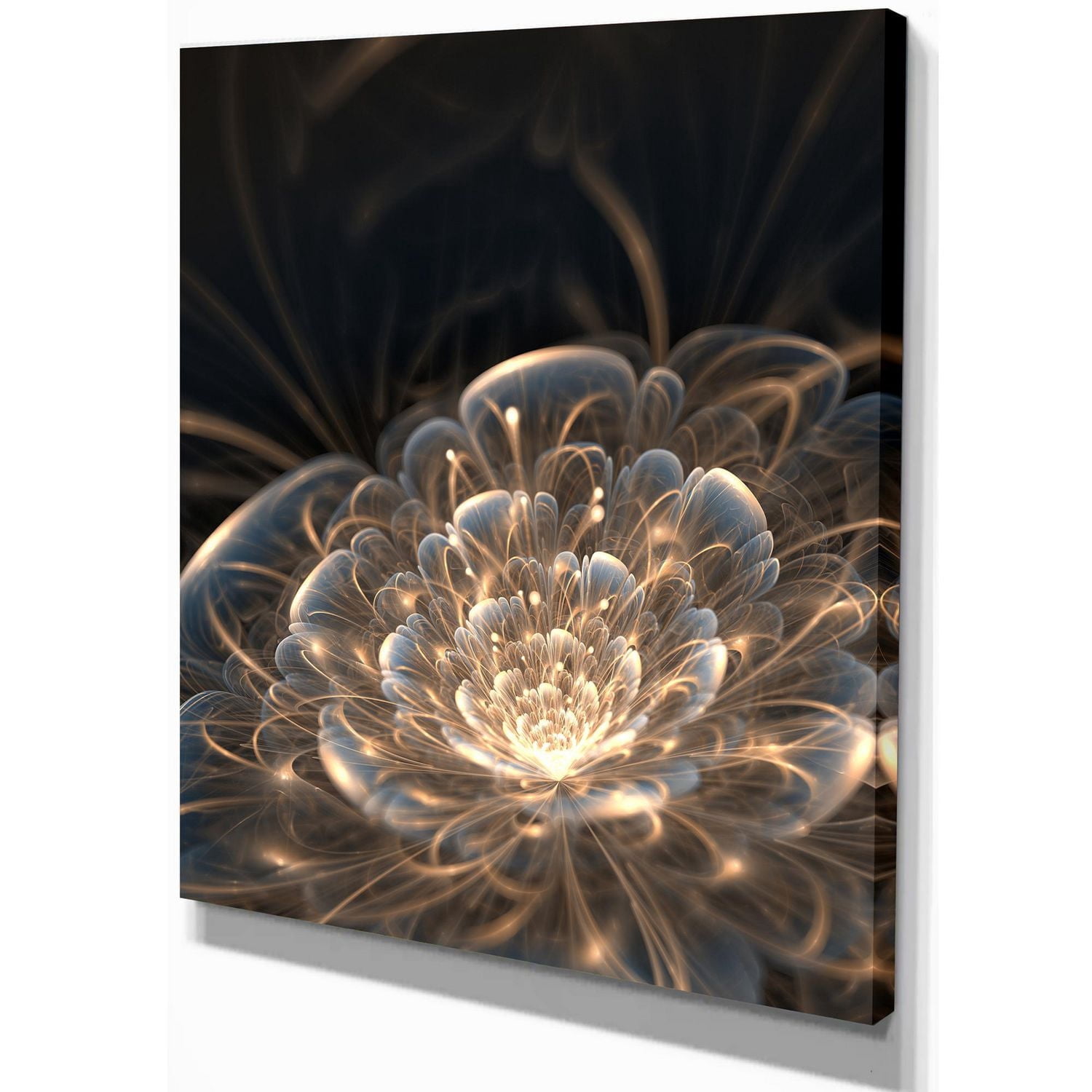 Designart Fractal Flower with Golden Rays Canvas Wall Art