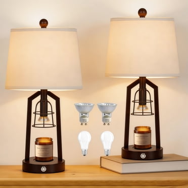 Tnuyoah 23'' Modern Table Lamp Set of 2 - Farmhouse Touch Candle Warmer Lamp with 3-Way Dimmable, Home Decor for Scented Jar, Bedside Lamp with Linen Shade for Living Room Bedroom, Black