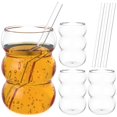 thumbnail image 1 of PEACNNG 4 Pcs 18 oz Wavy Drinking Water Glasses Drinking Glasses with Glass Straws Wavy Shape Bubble Glass Cups Enduring Wavy Shape Vintage Ribbed Glassware Multipurpose Drinking Glasses, 1 of 8