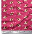 thumbnail image 1 of Soimoi Pink Moss Georgette Fabric Bird,Paw & Cocker Spaniel Dog Print Fabric by Yard 42 Inch Wide, 1 of 3