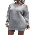 thumbnail image 3 of Robe Chandail Épaules Dénudées pour Femmes Manches Longues Couleur Unie Robe Tricotée Ample Robe Mini Automne, 3 of 9