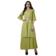 thumbnail image 1 of Moomaya Printed High Low Crop Top Kurti Palazzo Set Ethnic Indian Clothing Set For Womens, 1 of 8