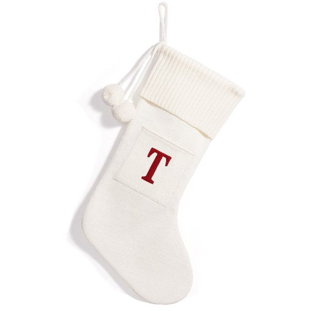 Christmas Knitted Stocking With Personalised Alphabet Christmas Alphabet Letter Initial White T